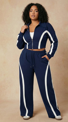 MB FASHION Zip-Up Contrast Stripe Two-Piece Lounge Set 5039