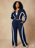 MB FASHION Zip-Up Contrast Stripe Two-Piece Lounge Set 5039