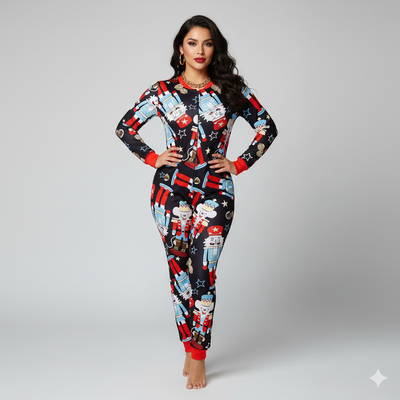 MB FASHION Festive Cartoon Print Onesie with Zipper Closure and Cuffs 2454