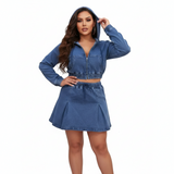 MB FASHION Two-Piece Denim Hoodie and Skirt Set 1325