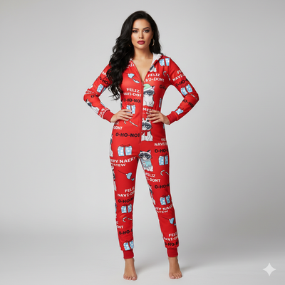 MB FASHION Holiday Hooded Onesie with Funny Print and Zipper Closure 7926