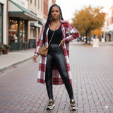 MB FASHION Long Plaid Flannel Shirt Dress COAT 6525