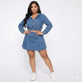 MB FASHION Two-Piece Denim Hoodie and Skirt Set 1325