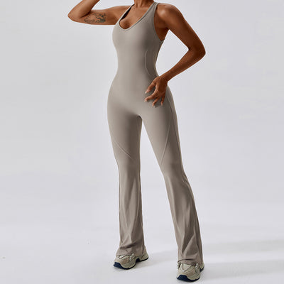 MB FASHION ONE PIECE FLARE LEG BACKLESS YOGA JUMPSUITS 8117LY
