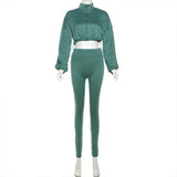 MB FASHION Zip-Up Crop Jacket & High-Waist Leggings Set 1552LY