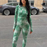 MB FASHION Abstract Pattern Long-Sleeve Bodycon Full-Length Jumpsuit 3691LY