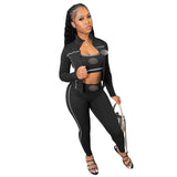 MB FASHION Three-Piece Athletic Zip-Up Set with Sports Bra and Leggings 0160