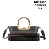 EVERY FASHION Stacked Layer Handbag with Metal Top Handle DW-7096