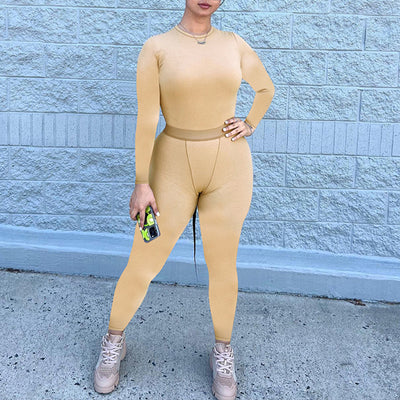 MB FASHION BODYCON RIBBED LONG SLEEVE 2 PCS SET 395LY