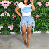 MB FASHION High-Waist Fringe Distressed Denim Shorts 3778LY