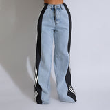 MB FASHION High-Waisted Wide-Leg Jeans with Contrast Panels & Stripes 0668LY