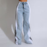 MB FASHION High-Waisted Wide-Leg Jeans with Contrast Panels & Stripes 0668LY