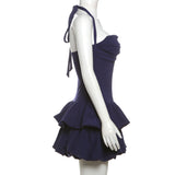 MB FASHION Halter Mini Dress with Tiered Ruffle Skirt and Ruched Bodice 1135LY