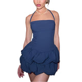 MB FASHION Halter Mini Dress with Tiered Ruffle Skirt and Ruched Bodice 1135LY