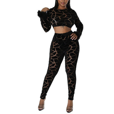 MB FASHION LONG SLEEVE VELOUR MESH 2 PCS SET 0174LY