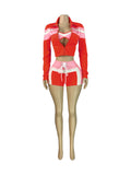 MB FASHION Three-Piece Zip-Up Jacket, Crop Top, and Lace-Up Shorts Set 5029LY