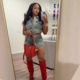 MB FASHION Two-Piece Denim Crop Top and High-Waisted Shorts Set 8002LY
