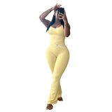 MB FASHION Two-Piece Contrast Trim Tank Top and Crossover Waist Flare Pants Set 6789LY