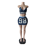 MB FASHION Two-Piece Athletic Halter Top and Mini Skirt Set with Graphic Print 8647LY