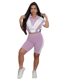 MB FASHION Two-Piece Zip-Up Cropped Top and Biker Shorts Set 756LY