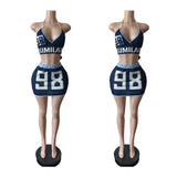 MB FASHION Two-Piece Athletic Halter Top and Mini Skirt Set with Graphic Print 8647LY