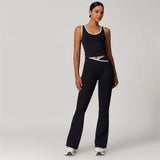 MB FASHION Two-Piece Contrast Trim Tank Top and Crossover Waist Flare Pants Set 6789LY