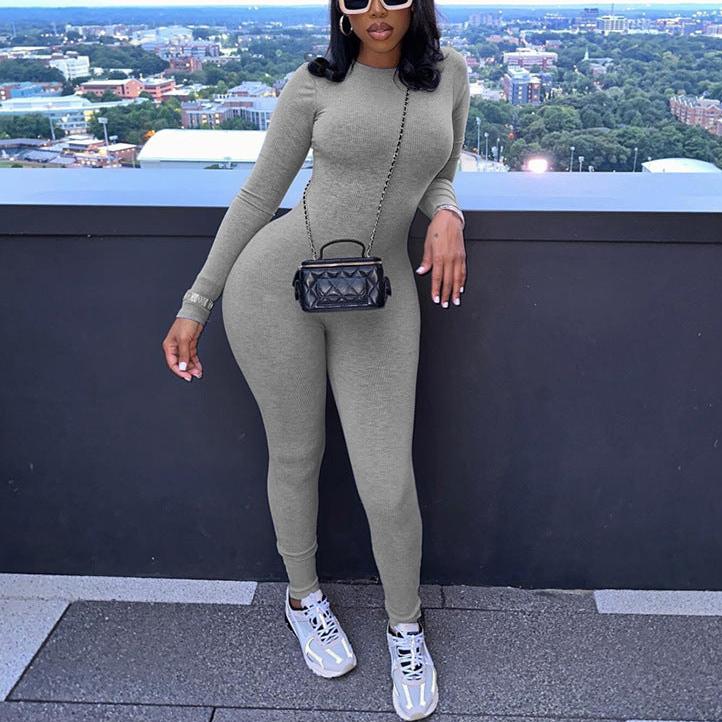 MB FASHION Ribbed Long Sleeve Bodycon Jumpsuit 6866LY | MB Fashion Wholesale