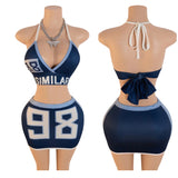 MB FASHION Two-Piece Athletic Halter Top and Mini Skirt Set with Graphic Print 8647LY