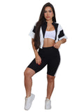 MB FASHION Two-Piece Zip-Up Cropped Top and Biker Shorts Set 756LY