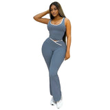 MB FASHION Two-Piece Contrast Trim Tank Top and Crossover Waist Flare Pants Set 6789LY