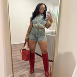 MB FASHION Two-Piece Denim Crop Top and High-Waisted Shorts Set 8002LY
