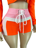 MB FASHION Three-Piece Zip-Up Jacket, Crop Top, and Lace-Up Shorts Set 5029LY
