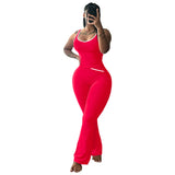 MB FASHION Two-Piece Contrast Trim Tank Top and Crossover Waist Flare Pants Set 6789LY