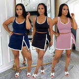 MB FASHION Two-Piece Contrast Trim Crop Tank and Wrap Skort Set 1864LY