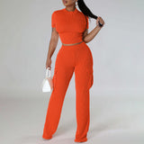 MB FASHION Casual Crop Top and High-Waisted Cargo Pants Set 9469LY