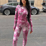 MB FASHION Abstract Pattern Long-Sleeve Bodycon Full-Length Jumpsuit 3691LY