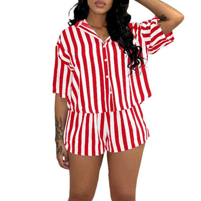 MB FASHION STRIPED PRINT LOOSE SHORTS SET 245T