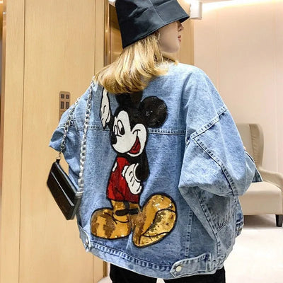 MB FASHION Oversized Denim Jacket with Cartoon Graphic 2891LY