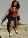 MB FASHION Zip-Up Short Sleeve Crop Jacket and Shorts Active Set 5011