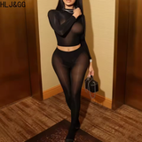 MB FASHION Sheer Mesh Long Sleeve Crop Top & High 2616