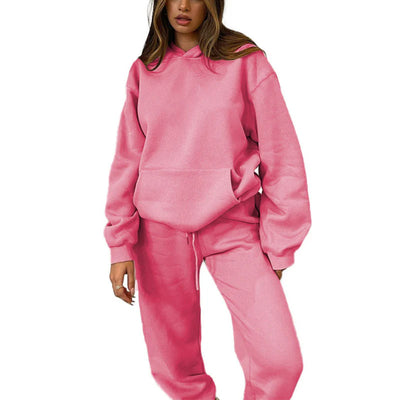 MALYBGG New Arrival: Solid - Color Hooded Long - Sleeve Sweatshirt and Cuffed Cotton Trousers Set ZZ-27702