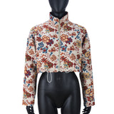 MB FASHION Floral Tapestry Cropped Jacket with Zip Front and Drawstring 1466LY