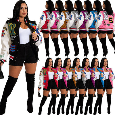 MB FASHION BOLD PRINTED THIN VARSITY JACKET 3667LY