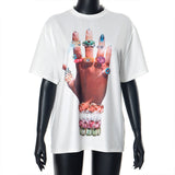 MB FASHION Oversized Graphic Tee with Hand and Jewelry Print  283LY