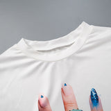 MB FASHION Oversized Graphic Tee with Hand and Jewelry Print  283LY