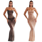 MALYBGG Rhinestone Embellished Spaghetti Strap Maxi Dress 6726LY