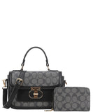 EVERY FASHION Signature Canvas Turnlock Flap Crossbody Bag with Matching Wallet 9095