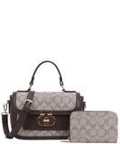 EVERY FASHION Signature Canvas Turnlock Flap Crossbody Bag with Matching Wallet 9095