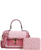 EVERY FASHION Signature Canvas Turnlock Flap Crossbody Bag with Matching Wallet 9095