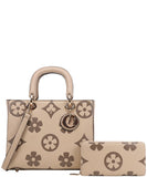 EVERY FASHION Monogram Print Structured Handbag with Matching Wallet YB-9143W